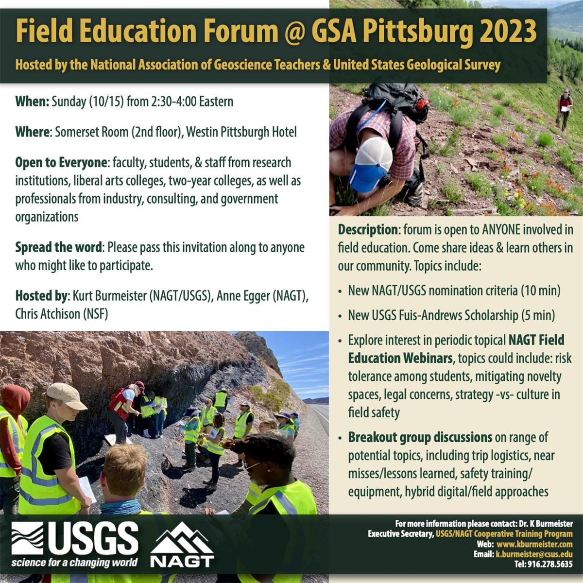 includes photos and text with information about the field forum at GSA 2023